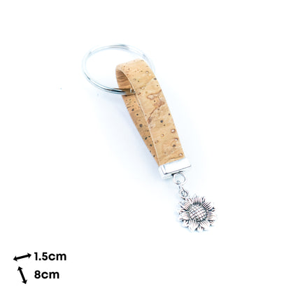Natural Cork Keychain with Sunflower Charm I-066-MIX-10