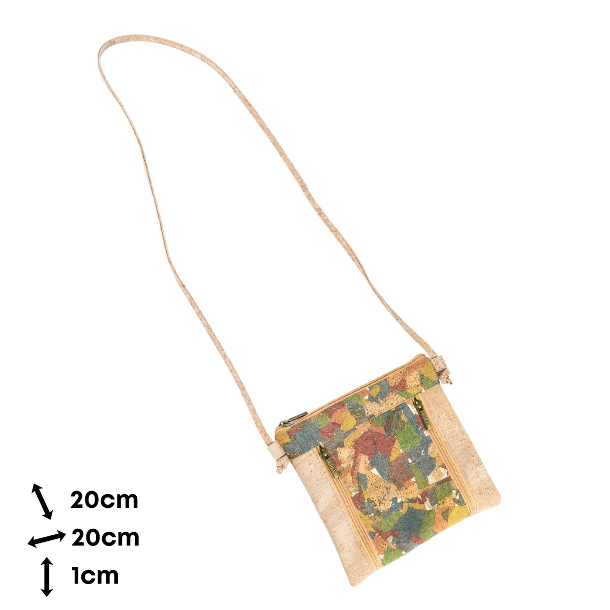 Slim Cork Crossbody Bag with Three Zipped Compartments BAGP-394