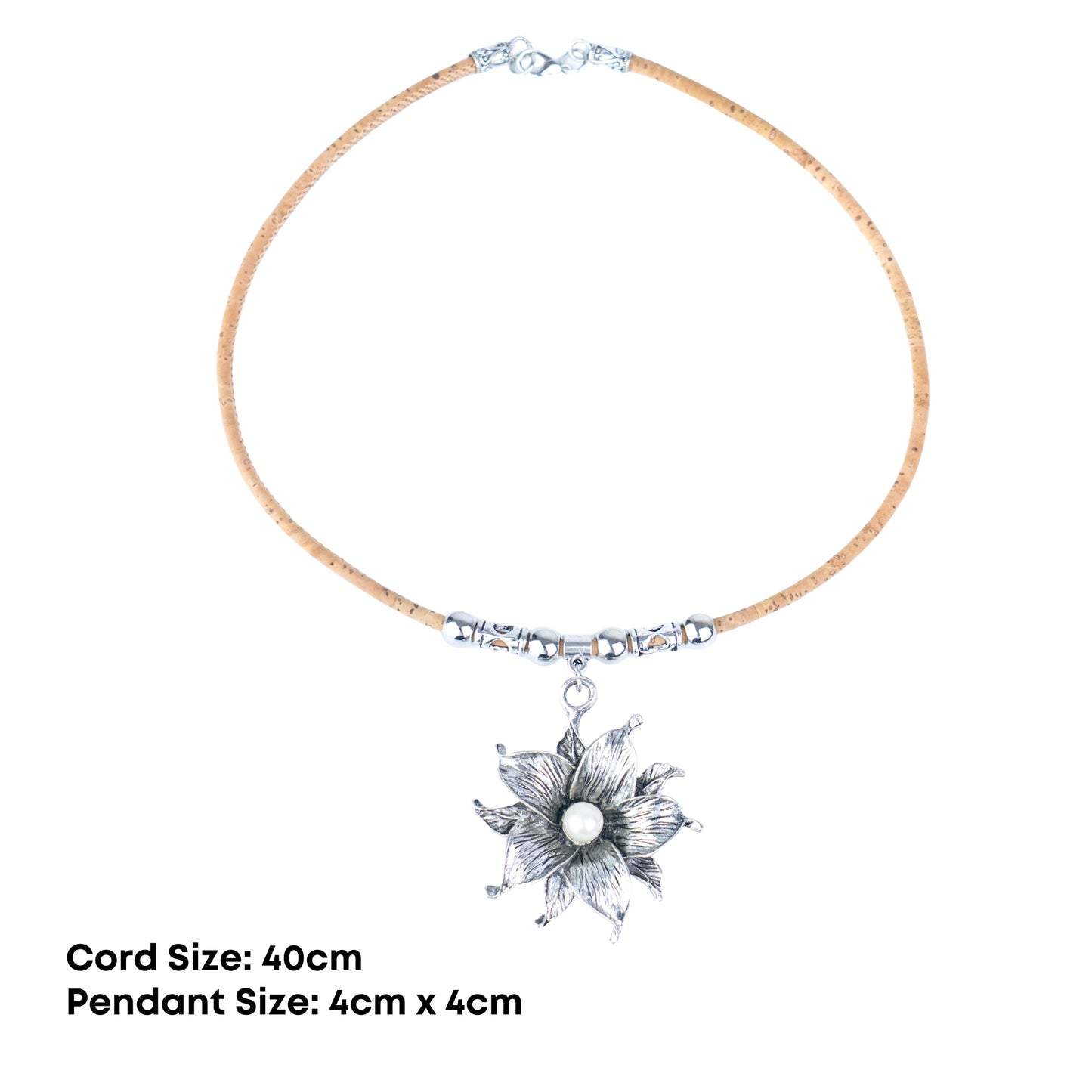 Natural Cork Flower Necklace with Pearl Accent – Handmade Portuguese Jewelry NE-1088-5