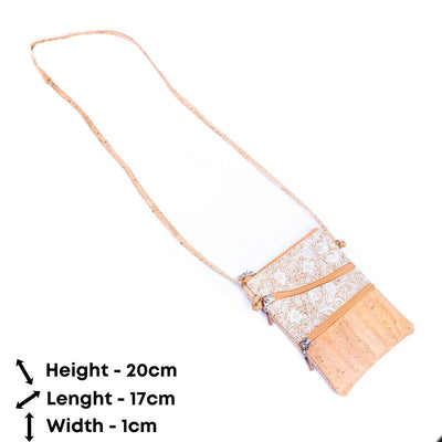 Selected White Print Stitching Ladies' Cork Zipper Crossbody Bag BAGP-165