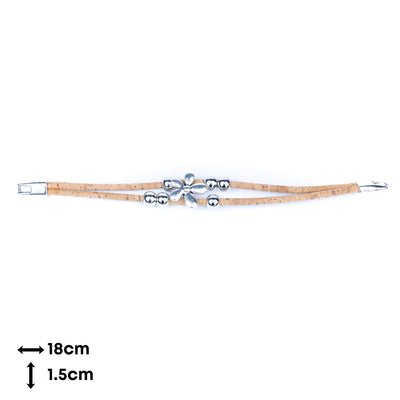 Natural cork cord Handmade Cork Bracelet with Alloy Flowers BR-423-MIX-5