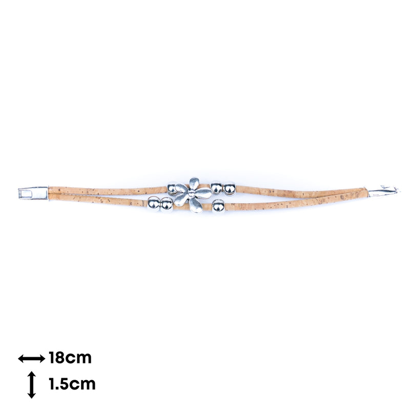 Natural cork cord Handmade Cork Bracelet with Alloy Flowers BR-423-MIX-5