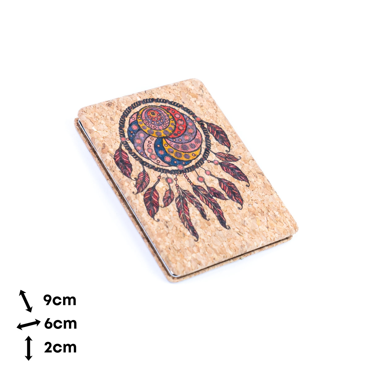 Eco-Friendly Cork Compact Mirror with Dreamcatcher Artwork L-1179-12