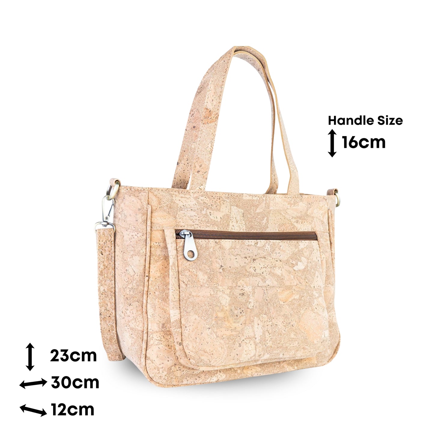 Natural Cork Handbag with Floral Pocket and Detachable Strap BAGD-641