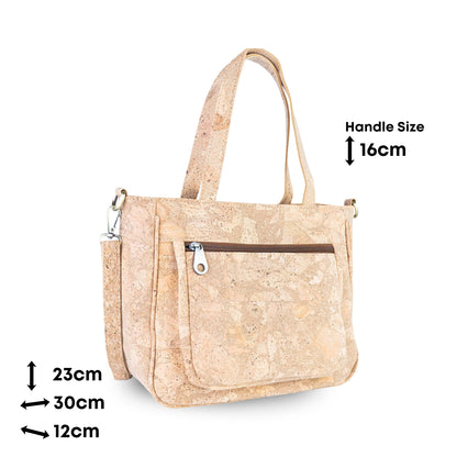 Natural Cork Handbag with Floral Pocket and Detachable Strap BAGD-641