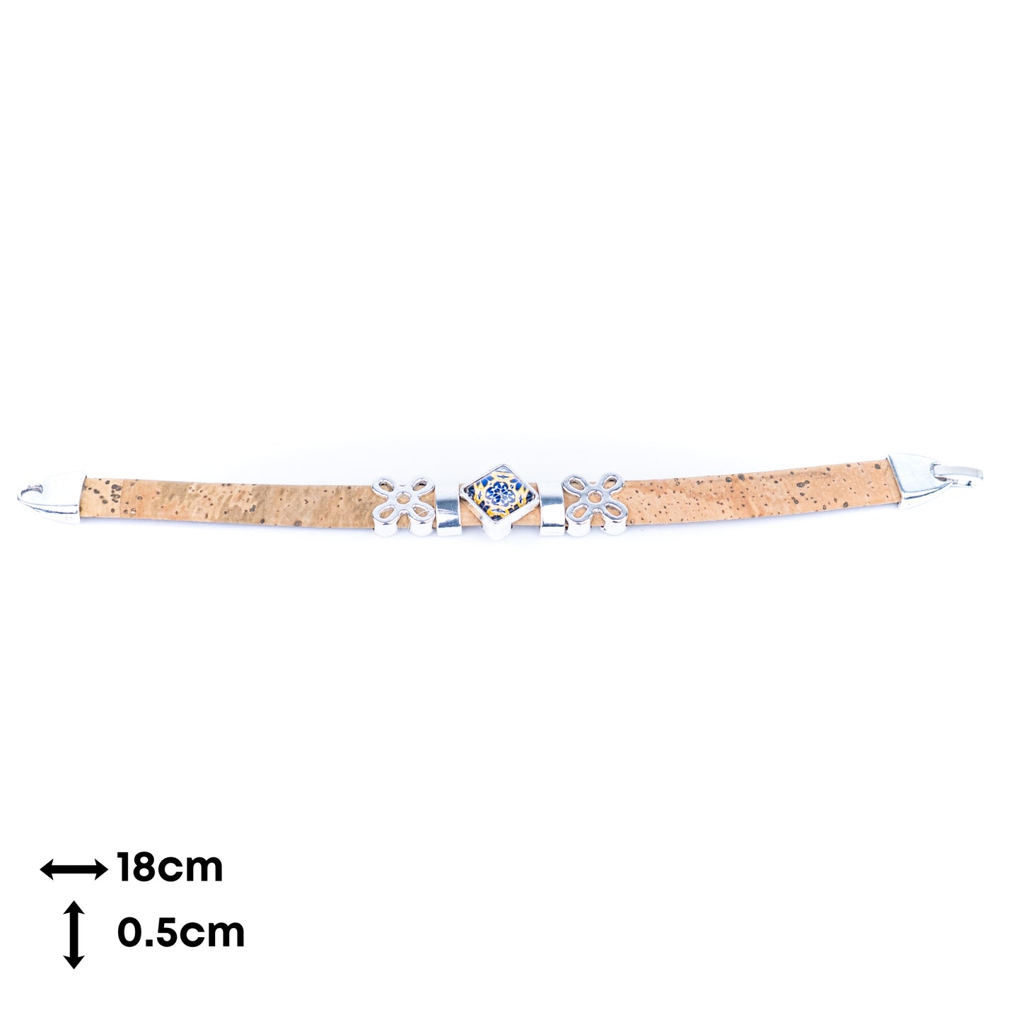 Natural Cork Bracelet | Mixed Color Transparent Decorative Patches | 10mm Flat Cork Thread | Handmade BR-414-MIX-5（random）