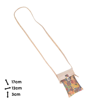 5pcs | Cork Phone Crossbody Bag | Multicolor Patchwork, Snap Closure & Cork Strap BAGP-370