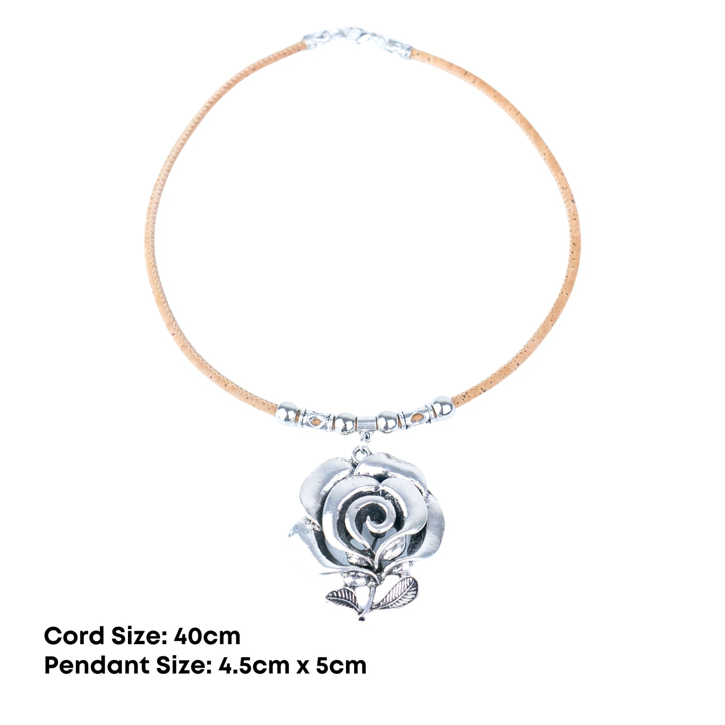 Natural Cork Flower Necklace with Vintage Rose – Handmade Portuguese Jewelry NE-1089-4