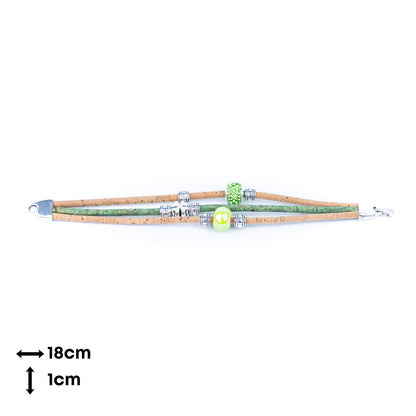 Portuguese Handmade Cork Bracelet | Ceramic Beads & Rhinestone Beads | Colored Cork Thread | 5-Pack  BR-426-MIX-5