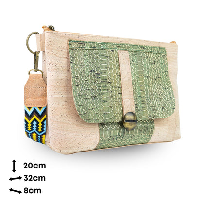 Cork Crossbody Bag with Patterned Flap and Wide Strap BAGP-398
