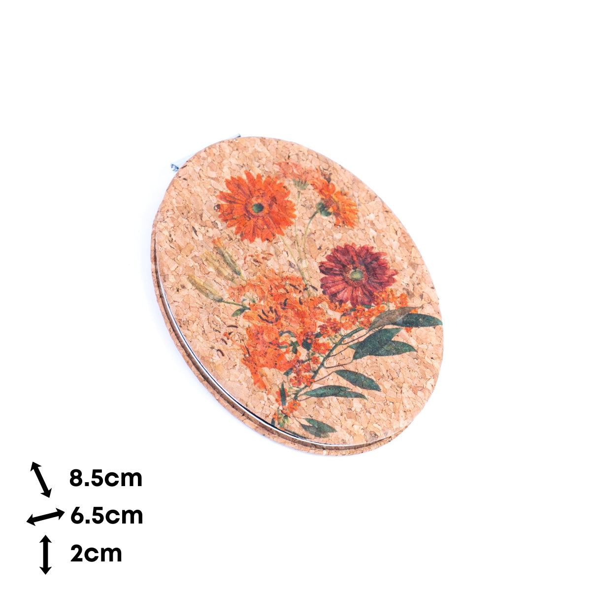 Cork Floral Compact Mirror – Oval Double-Sided Pocket Mirror L-1181-12