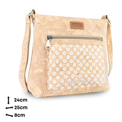 Printed Cork Crossbody Bag with Multiple Zipper Pockets BAGD-665