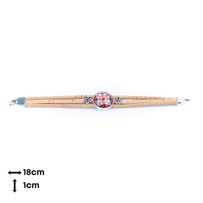 Portuguese handmade cork bracelet | Round colorful patterned ornament | Multi-strand cork design | Alloy fittingsBR-444-MIX-5-random