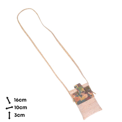5pcs | Cork Phone Crossbody Bag | Patchwork Flap, Snap Closure & Cork Rope Strap BAGP-371