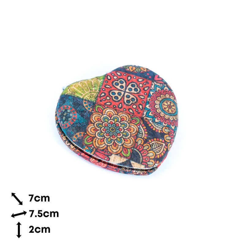 Printed Cork Heart-Shaped Compact Mirror （12units）L-586-12