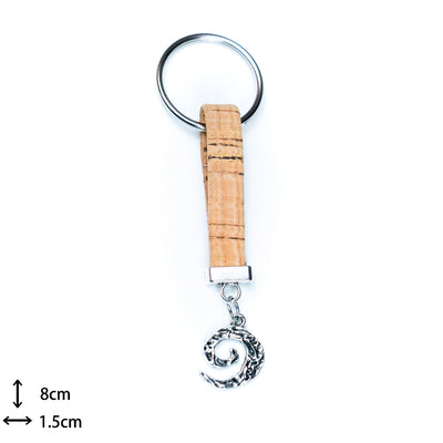 10MM flat natural colored cork cord and l pendant handmade cork keychain  I-04-C-MIX-10