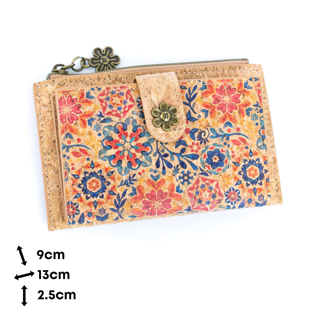 Colorful Floral Cork Wallet with Snap Closure and Coin Pocket BAGD-343A-MIX-8（8units）
