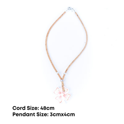 3mm round cork wire and colorful ceramic four leaf clover pendant handmade necklace for women  NE-1083-MIX-4