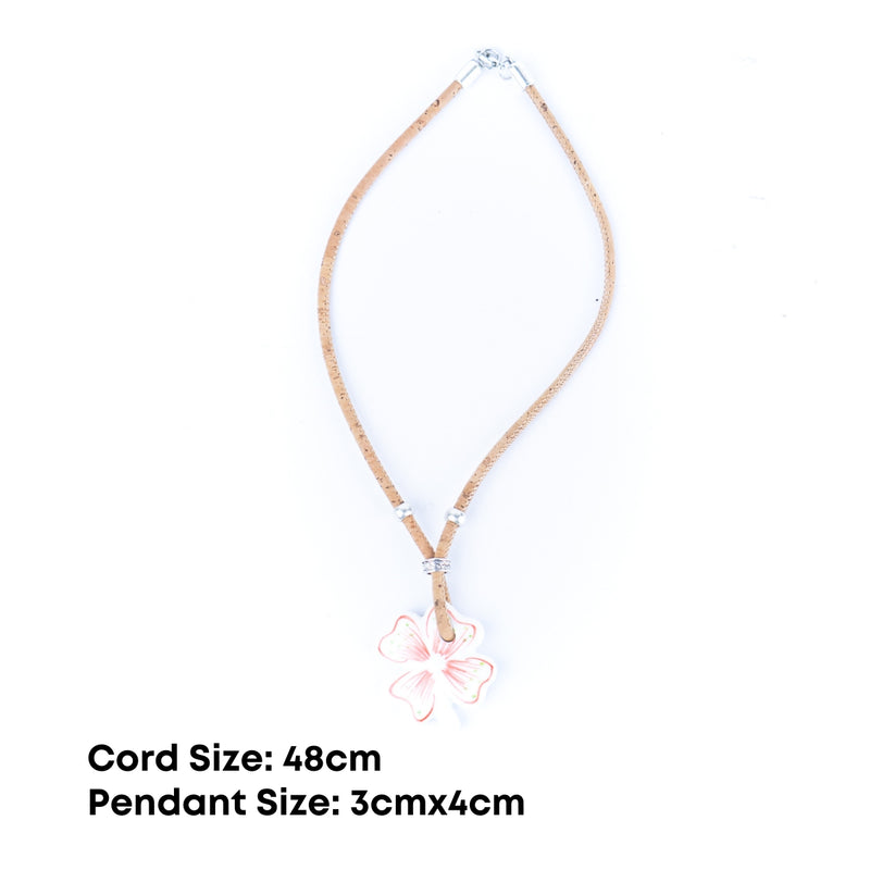 3mm round cork wire and colorful ceramic four leaf clover pendant handmade necklace for women  NE-1083-MIX-4