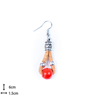 Natural cork and colorful ceramic beads handmade women's earrings-ER-150-MIX-5