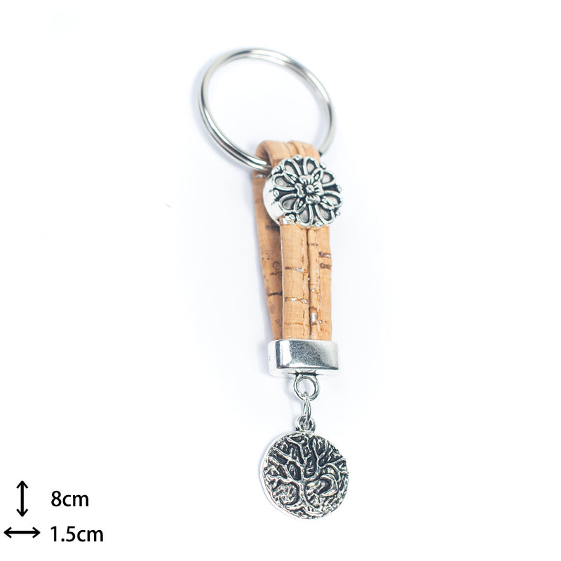 colored cork cord and tree handmade cork keychain  I-022-MIX-10