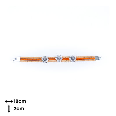 Natural colored cork cord and chrysanthemum alloy accessories handmade women's bracelet BR-236-MIX-5