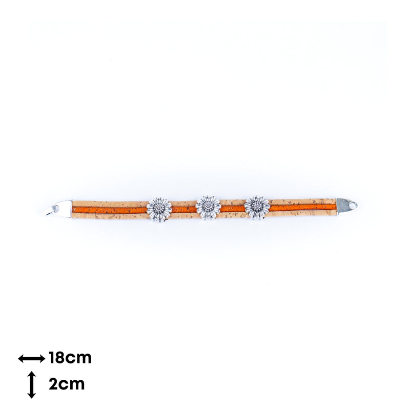Natural colored cork cord and chrysanthemum alloy accessories handmade women&