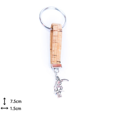 Colorful cork with bird pendant accessories handmade keychains I-099-MIX-10