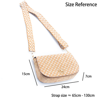 White Daisy Cork Crossbody Bag with Wide Woven Strap for Women BAGF-080