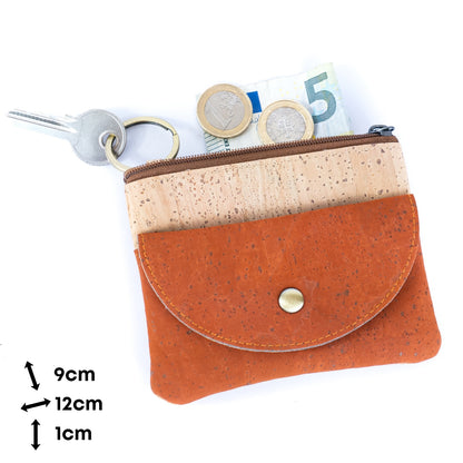 Compact Cork Coin Purse with Snap Pocket with Key Ring BAG-2355