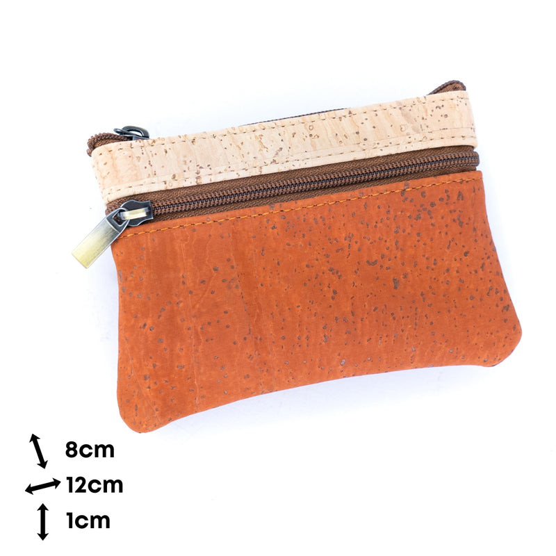 Triple Zipper Cork Coin Purse – Slim & Stylish Women&