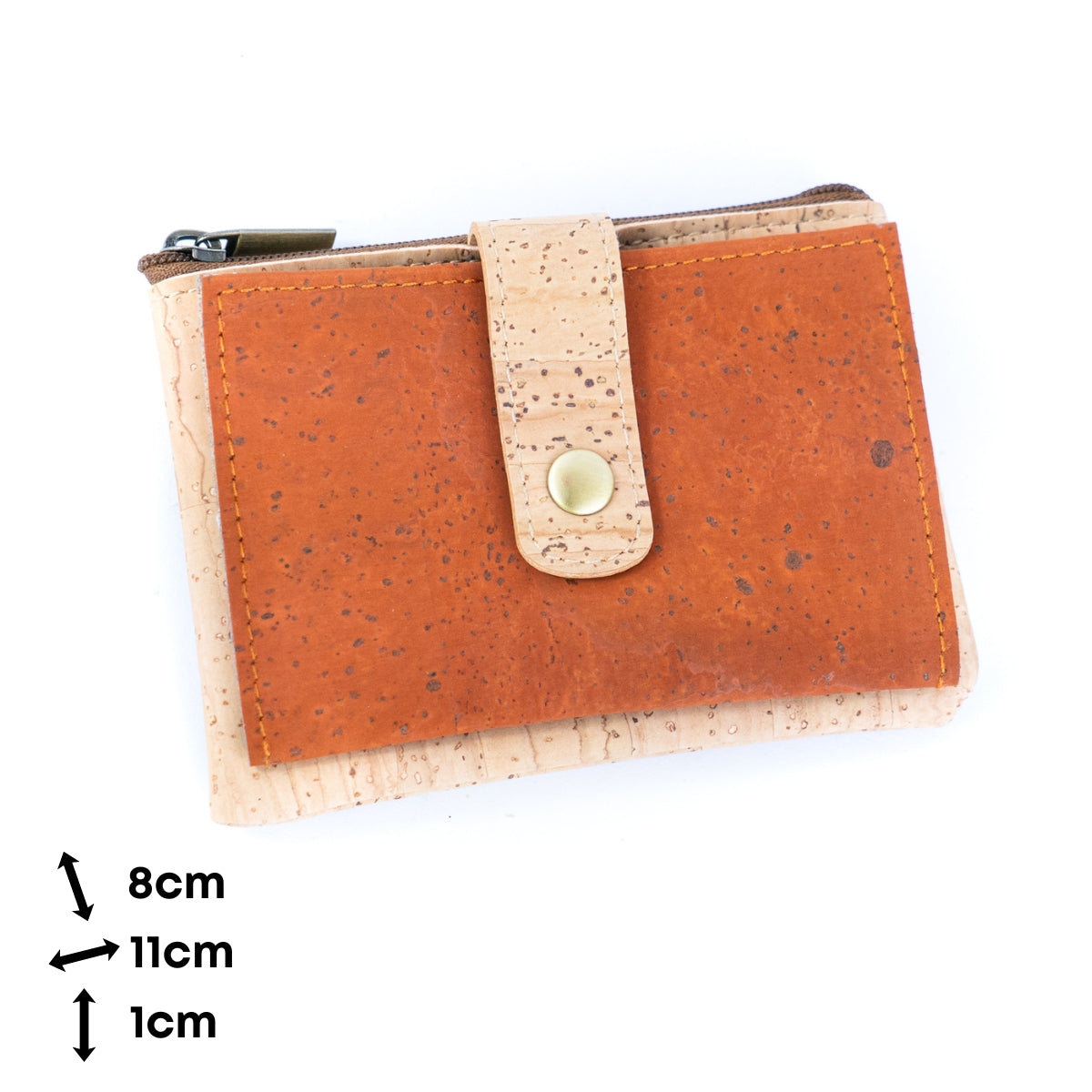 Compact Cork Card & Coin Wallet – Minimalist Zip Pouch with Snap Closure BAG-2357
