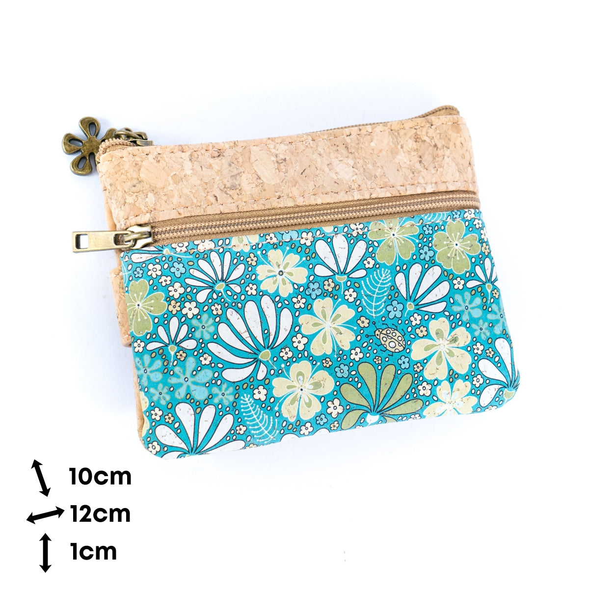 Double Zipper Cork Coin Purse – Floral Print BAG-2375