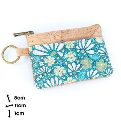 Small Cork Coin Purse with Key Ring – Floral Print Women's Wallet BAG-2378