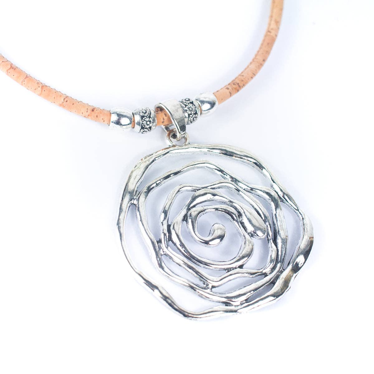 Pink Roses Cork natural cork with roses handmade cork necklace N-190-MIX-5 – MB Cork
